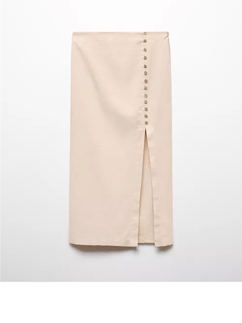 NWOT Mango Cream Linen Button-Front Midi Skirt with Slit (Size 6)